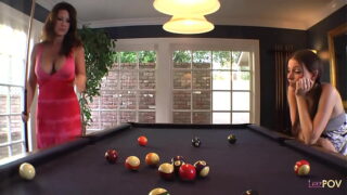 Teaching the cue stick holding technique ends up with the lesbian Hot babe